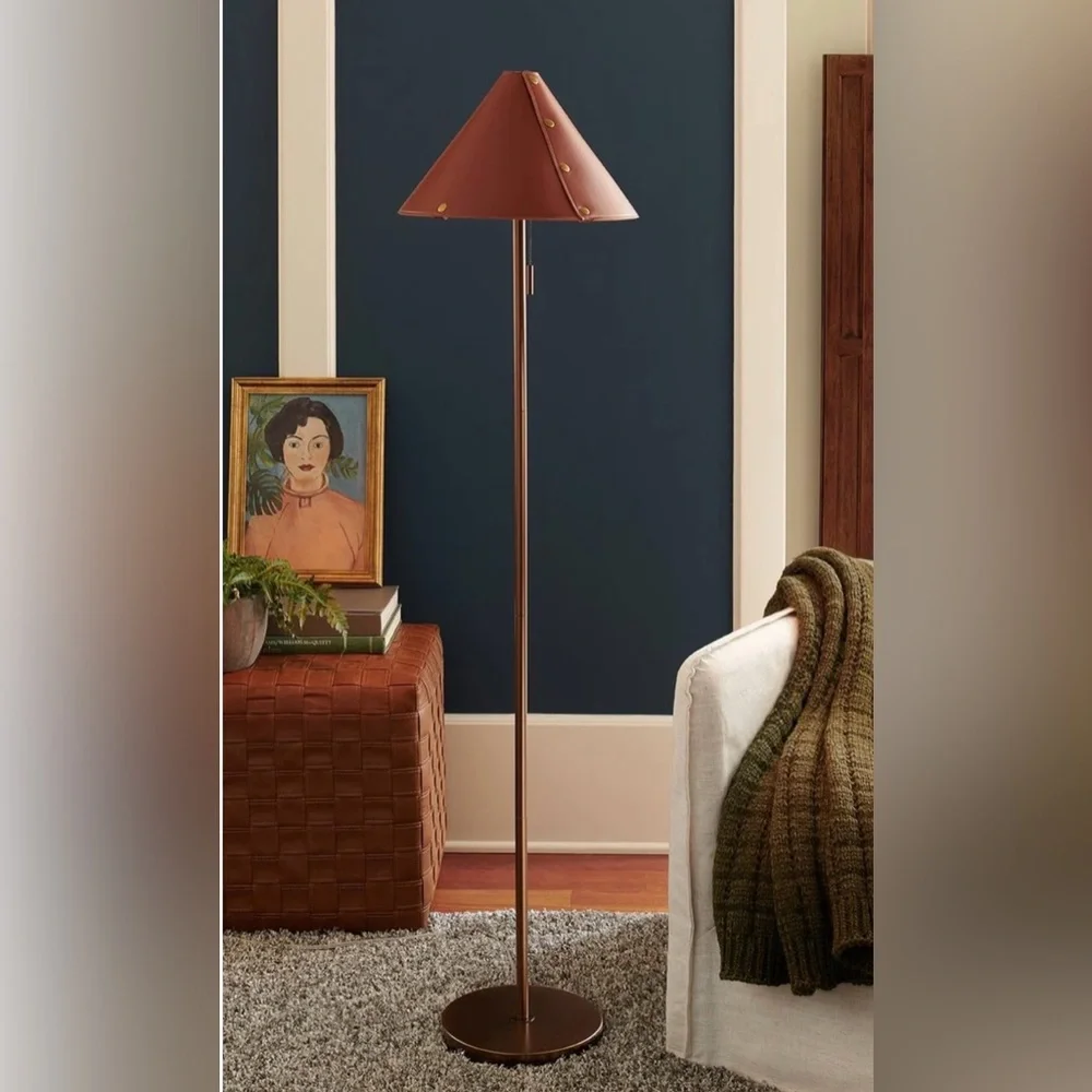 NEW! Threshold - Floor Lamp with Brown Leather Shade, Oil Rubbed, 60” - Picture 2 of 5